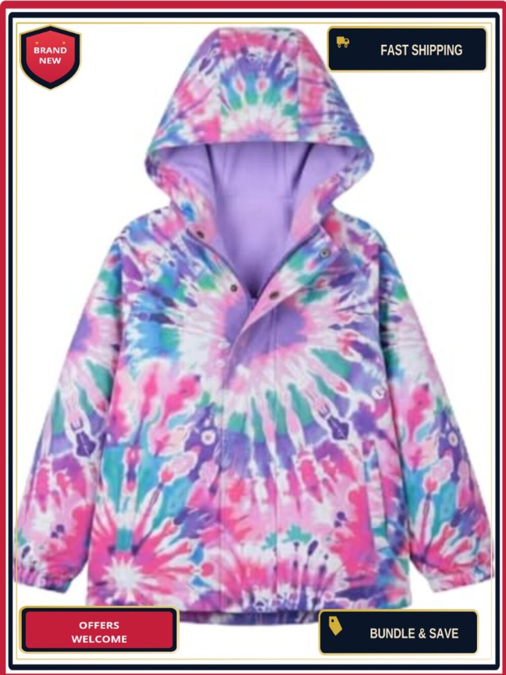 Fleece Lined Kids Rain Jacket Water Resistant Girls Coat